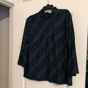 Lands' End Green and Blue Plaid Blouse